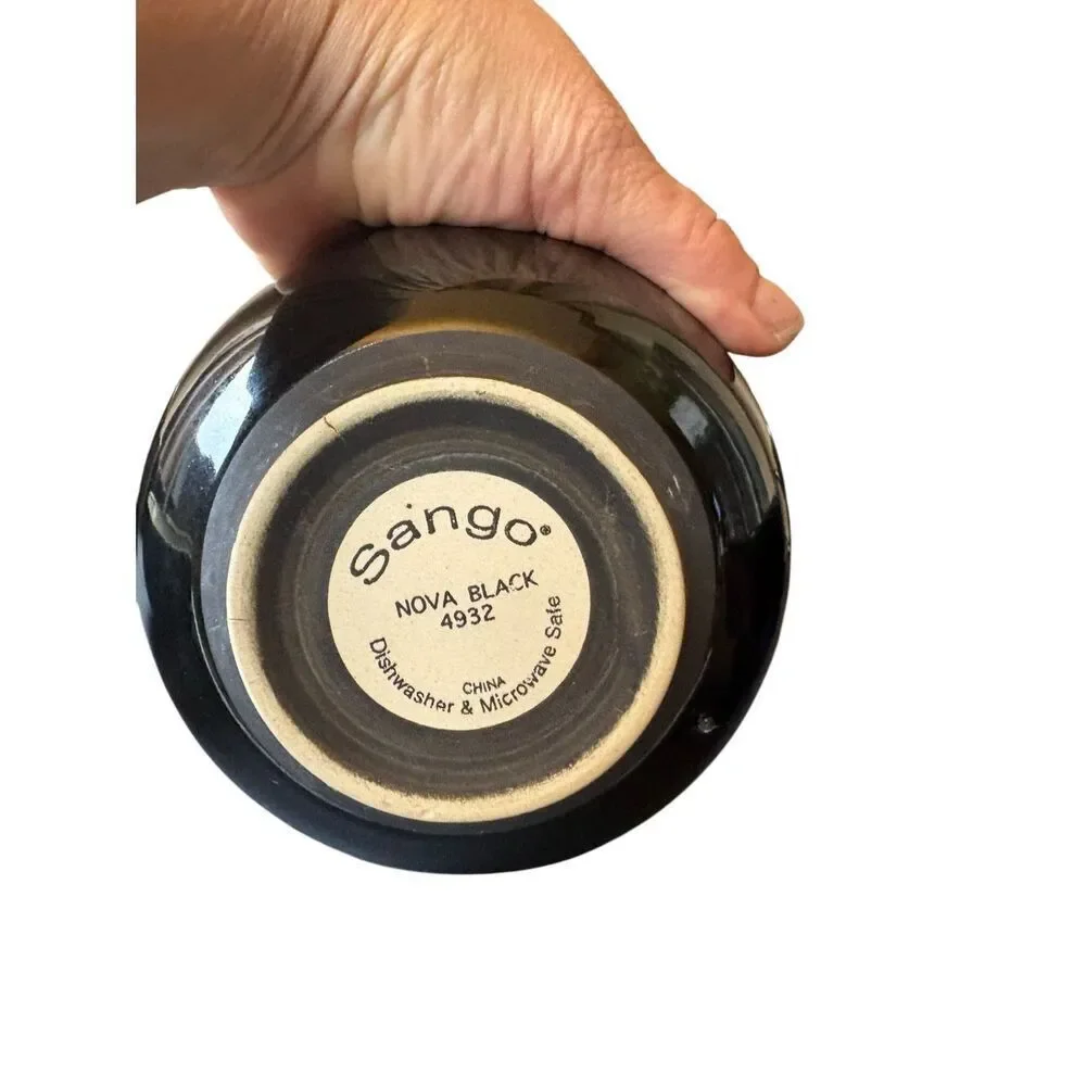 Sango Nova Black 4932 Soup Cups Lot of 4 Handles Black Red Gold Stoneware